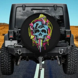Psychedelic mushroom raver skull third eye festival spare tire cover without camera hole