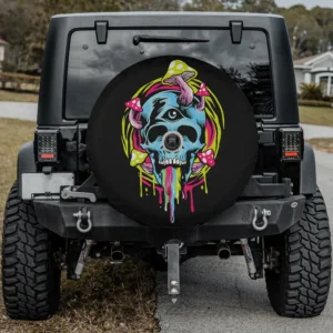 Psychedelic mushroom raver skull third eye festival spare tire cover with camera hole