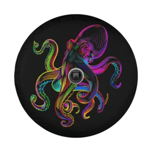 psychedelic neon octopus line art sea monster design for tire cover