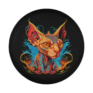 psychedelic neon sphynx cat flame swirl digital art for spare tire cover
