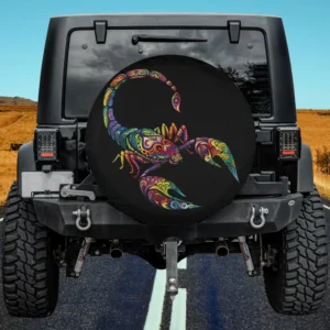 psychedelic rainbow scorpion swirling pattern spare tire cover for Jeep, SUV, RV