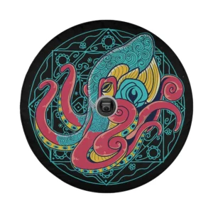 Psychedelic teal mandala kraken octopus design for spare tire cover