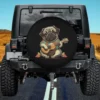 Pug dog in Hawaiian shirt playing ukulele cartoon spare tire cover no camera hole