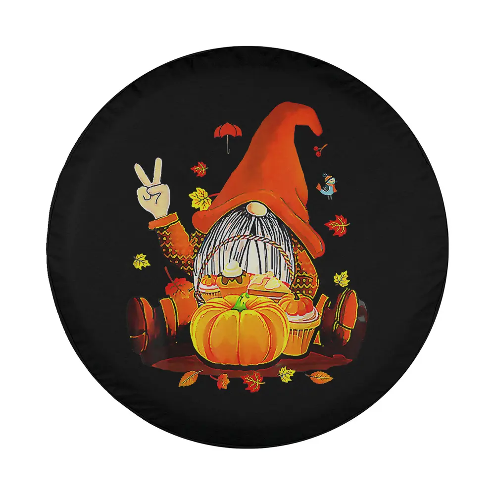 Pumpkin gnome peace sign autumn design for Thanksgiving spare tire cover