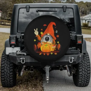 Pumpkin gnome peace sign autumn spare tire cover with camera hole for SUV RV