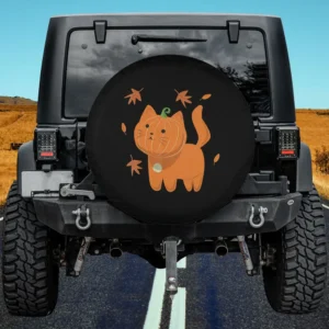 Pumpkin head cat with autumn leaves Halloween spare tire cover for Jeep SUV RV