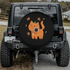 Pumpkin head cat autumn leaves spare tire cover with backup camera hole Jeep SUV RV