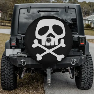 punk rock skull crossbones 1980s misfit spare tire cover with camera hole