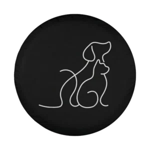 Minimalist puppy and baby cat heart line art design for spare tire cover