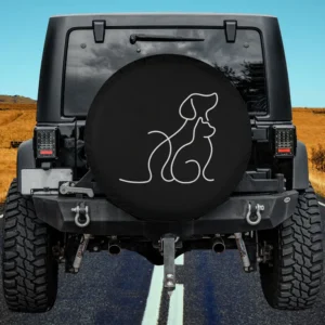 Puppy Baby Cat Heart Minimalist Line Art Spare Tire Cover No Camera Hole