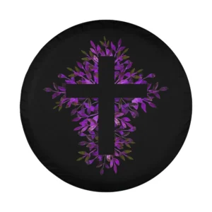 Purple blue floral cross Christian faith design for spare tire cover