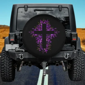 Purple blue floral cross Christian faith spare tire cover for Honda CRV, no camera hole