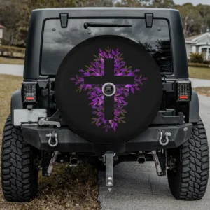 Purple blue floral cross Christian faith spare tire cover for Honda CRV with camera hole