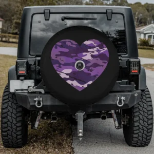 purple camouflage heart lavender camper spare tire cover with camera hole