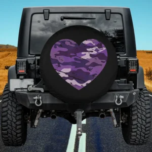 purple camouflage heart lavender camper spare tire cover no camera hole