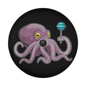 Purple cartoon octopus with blue lollipop illustration design only