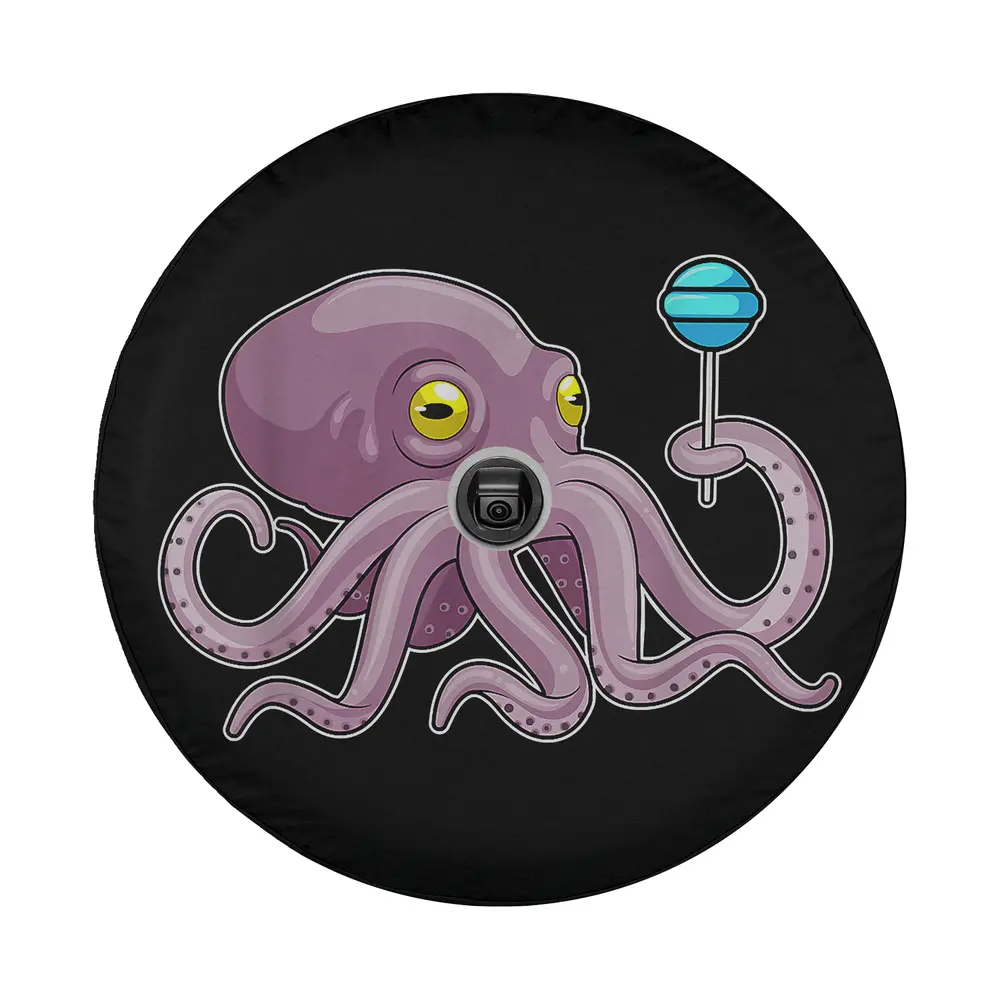 Purple cartoon octopus with blue lollipop illustration design only