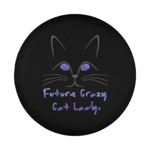 Design of purple cat eyes handwritten future crazy cat lady spare tire cover