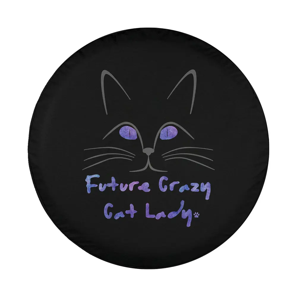Design of purple cat eyes handwritten future crazy cat lady spare tire cover