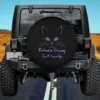 Purple cat eyes handwritten future crazy cat lady spare tire cover with no camera hole