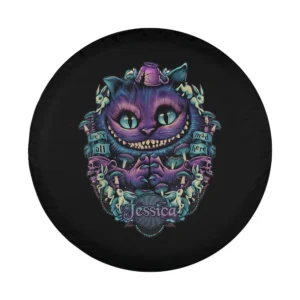 Purple Cheshire Cat top hat Alice in Wonderland design for spare tire cover
