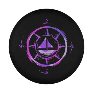 Purple compass and sail boat nautical design for spare tire cover