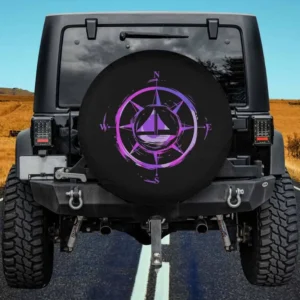 Purple compass and sail boat nautical spare tire cover with no camera hole for Jeep, RV, SUV, or trailer