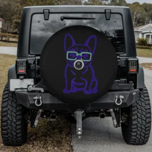 Spare tire cover with purple glasses French Bulldog pop art and camera hole