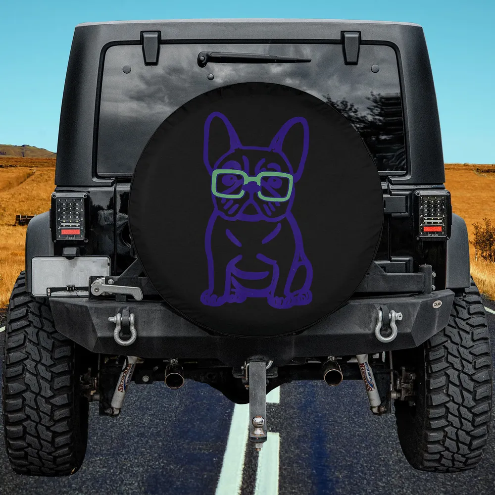 Purple glasses French Bulldog pop art spare tire cover on Jeep