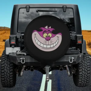 Purple grin yellow eyes Cheshire Cat spare tire cover with no camera hole