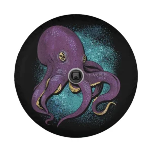 Bold purple kraken teal splatter octopus graphic for ocean diver spare tire cover