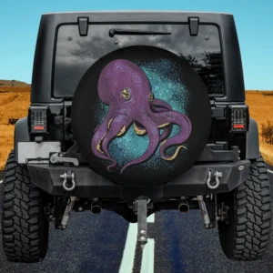 Purple kraken teal splatter octopus spare tire cover with no camera hole for Jeep