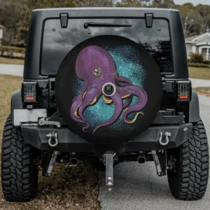 Purple kraken teal splatter octopus spare tire cover with backup camera hole option