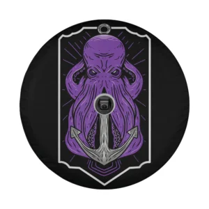Purple octopus anchor nautical shield graphic for custom spare tire cover