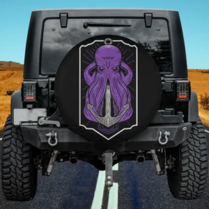 Purple octopus anchor nautical shield spare tire cover with no camera hole for Jeep and SUV