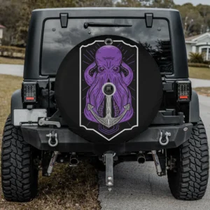 Purple octopus anchor nautical shield spare tire cover with camera hole for Jeep Wrangler