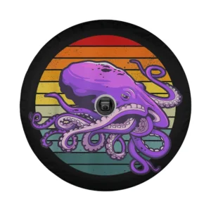 Purple octopus retro sunset ocean graphic for spare tire cover design