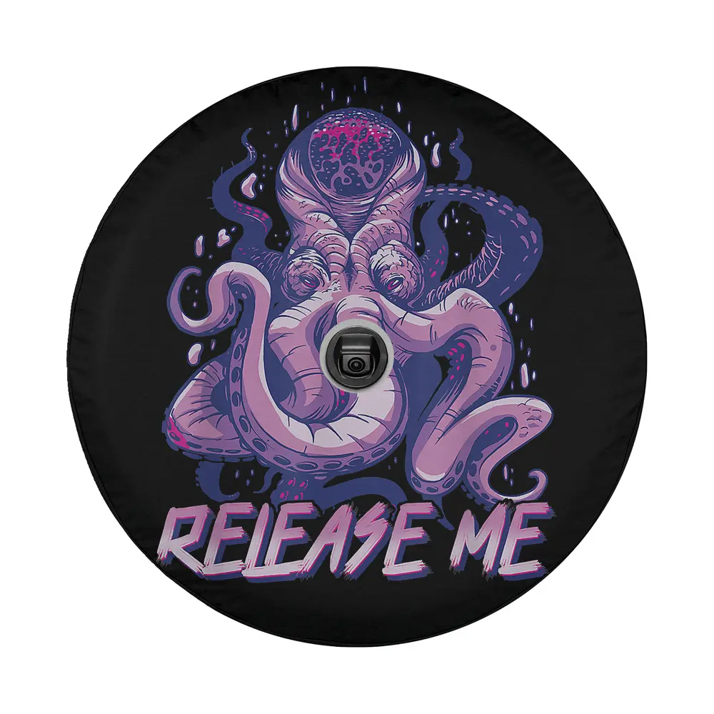 Purple psychedelic octopus release me design art for custom spare tire cover