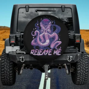 Purple psychedelic octopus release me spare tire cover without camera hole for Jeep or RV