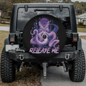 Purple psychedelic octopus release me spare tire cover with backup camera hole for SUV or Jeep