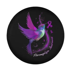 Purple ribbon hummingbird fibromyalgia awareness tire cover design only