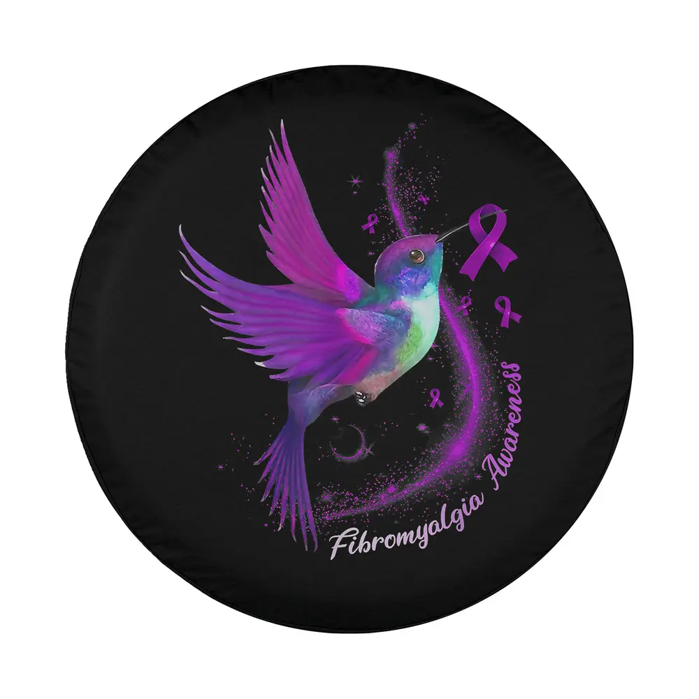 Purple ribbon hummingbird fibromyalgia awareness tire cover design only