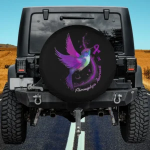 Purple ribbon hummingbird fibromyalgia awareness spare tire cover no camera hole
