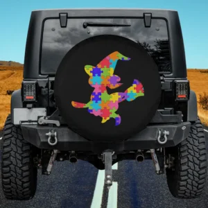 puzzle piece witch cat autism awareness spare tire cover no camera hole for Jeep