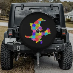 puzzle piece witch cat autism awareness spare tire cover with backup camera hole