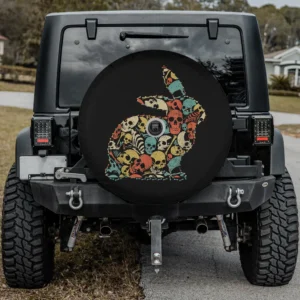 rabbit skull collage halloween spare tire cover stitched bunny silhouette with camera hole