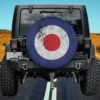 Distressed RAF Type D roundel mod target spare tire cover with no camera hole on trailer