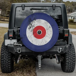 Distressed RAF Type D roundel mod target spare tire cover with camera hole for Jeep or SUV
