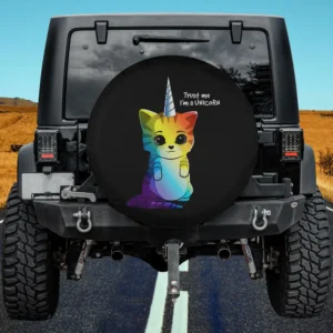 rainbow caticorn unicorn cat spare tire cover no camera hole for Jeep SUV RV