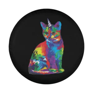 rainbow caticorn unicorn horn cat pop art design on spare tire cover